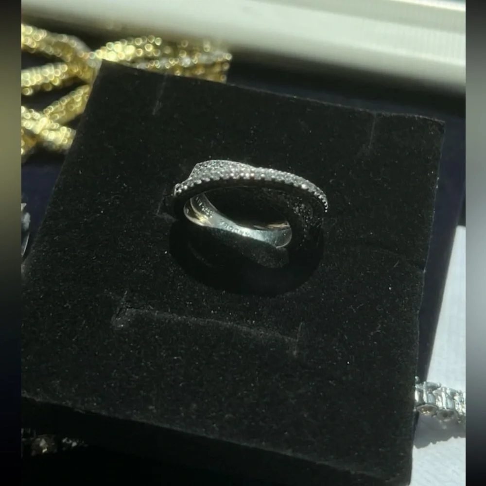 silver 925 stamped size 8 dual band ring with swarovski elements #547